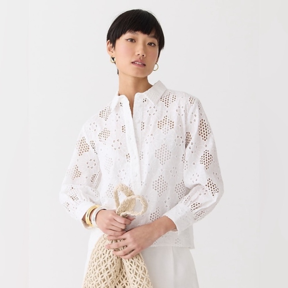 J. Crew Popover Top in White Eyelet